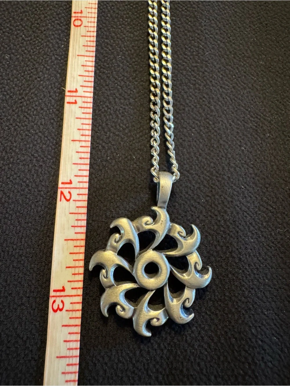 BICO Tribal Flame Sun Pendant Men’s Necklace - Silver Tone - 24”